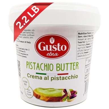 GUSTO ETNA Sicilian Pistachio Cream – 35% Pistachios, Sweet Spreadable Butter, 2.2 lbs (1 kg) Rich & Nutty Pistachios Cream for Knafeh Dubai Pistachio Chocolate Bars, Product of Sicily, Italy