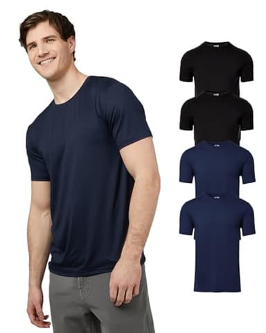 32 Degrees Mens 4 Pack Cool Crewneck T-Shirt | Anti-Odor | Quick Drying | 4-Way Stretch, 2 Black/ 2 Navy, XX-Large