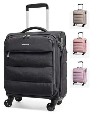 BAGSMART Underseat Carry on Luggage with Wheels, Soft Small Travel Luggage with PVC Wet/Dry Pockets, Lightweight Soft Personal Item Suitcase for Short Trip, Black