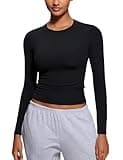 CRZ YOGA Long Sleeve Shirts for Women Soft Crew Neck Fall Basic Tight Tops Fitted Casual Going Out T-Shirts Black Large
