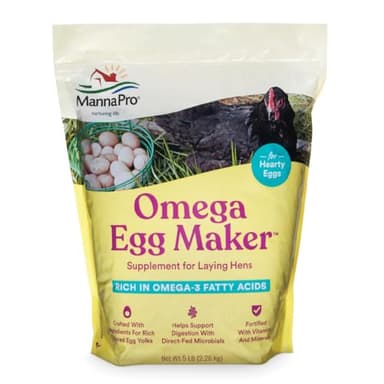 Manna Pro Omega Egg Maker, Chicken Feed Supplement for Laying Hens, Poultry Food with Omega-3 Fatty Acids, Digestion Support with Fortified Vitamins & Minerals, 5 lbs