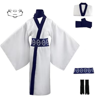 FAZA Sukuna Cosplay Anime Jujutsu Costume Ryomen Sukuna White Kimono Long Robe For Men JJK Cosplay Outfit With Belt (Kimono,L)