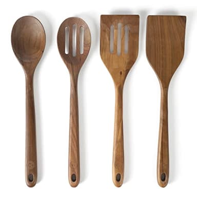 Martha Stewart Bainford 4-Piece Wooden Kitchen Utensil Set, Walnut – Cooking Spoons and Turner Tools for Nonstick Cookware, Heat Resistant, Durable Hardwood