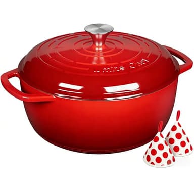 Umite Chef 6QT Enameled Cast Iron Dutch Oven with Lid, Versatile Heavy-Duty Cookware Pot for Baking Bread, Braising, Soups & Stews, Oven & Stovetop Safe with Heat Resistant Gloves（Red）