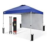 CROWN SHADES 10x10 Pop Up Canopy with 1 Side Wall - Beach Tent with One Push Setup - Outdoor Sun Shade for Events, Parties, Camping - Gazebo with STO-N-Go Cover Bag (Navy Blue)
