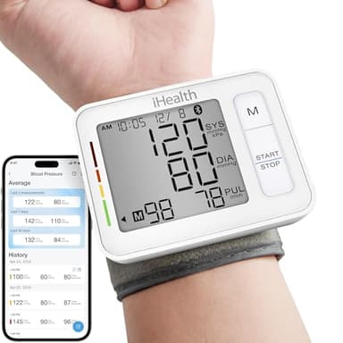 iHealth Push Wrist Blood Pressure Monitor, Digital Bluetooth Blood Pressure Machine with Large Display and Portable Carrying Case for at Home and Travel Use