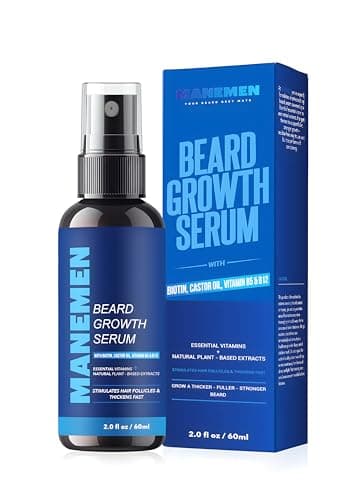 Manemen Beard Growth Serum Spray- Biotin, Castor Oil, Vitamin B5 & B12 - Natural Hair Regrowth Beard Oil Formula for Thicker, Fuller, Stronger Beard - Stimulates Hair Follicles & Supports Fast Growth