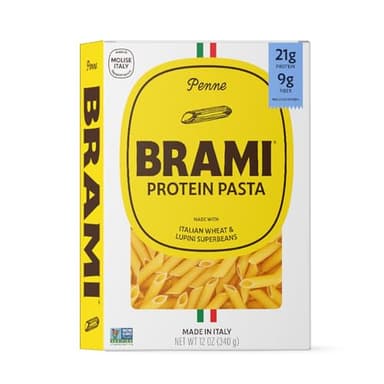 Brami Penne Italian Protein Pasta | Low Carb | High Fiber | High Protein | Non-GMO | Keto | Made in Italy | Dry Pasta | Semolina Pasta | Fortified with Heart Healthy Lupini Beans | 12oz (Pack of 8)