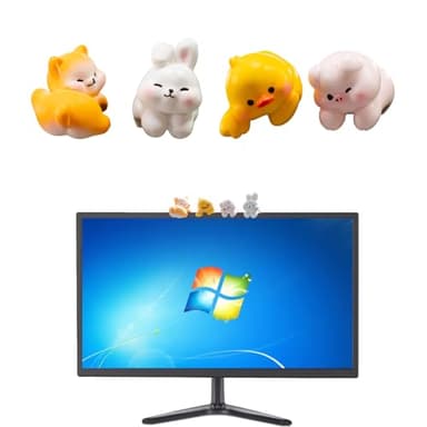 Fsocpen 4Pcs Cute Animals Computer Monitor Decor,Funny 3D Resin Animals Sculpture,Car Central Control Screen and TV and Picture Frame Decoration