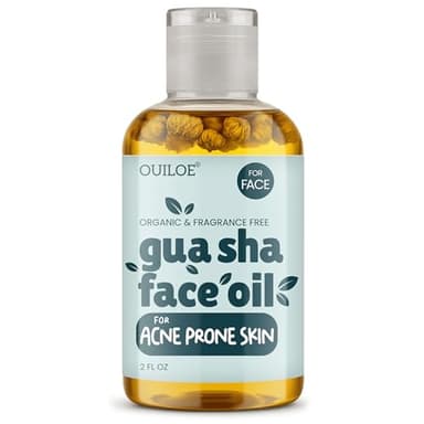 Ouiloe Gua Sha Oil for Acne Prone Skin - Face Oil Gua Sha Massage - Lymphatic Anti Aging Facial Massage Oil - Non Comedogenic, Unscented, Lightweight, Non Greasy for Gua Sha Facial Tools, 2oz