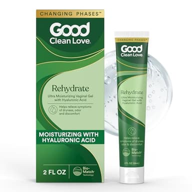 Good Clean Love Rehydrate Ultra Moisturizing Vaginal Gel with Hyaluronic Acid, pH-Balanced Vaginal Moisturizer, Water-Based Feminine Care, Long Lasting Relief from Dryness & Discomfort, 2 Oz