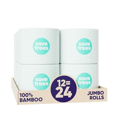 Save Trees Bamboo Toilet Paper - 12 Rolls Of Organic Toilet Paper, 3-ply, 300 Sheets Per Roll - PFAS Free, FSC Certified, Plastic Free, Vegan & Chemical Free Bamboo TP