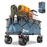 Sekey 220L Collapsible Foldable Wagon with 330lbs Weight Capacity, Heavy Duty Folding Utility Garden Cart with Big All-Terrain Beach Wheels & Drink Holders.Blue&Grey