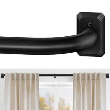 Ruiony Wrap Around Curtain Rods for Windows 28 To 48 Inches, Total Blackout Curved Curtain Rod for Room Darkening, Adjustable Heavy Duty Window Treatment Rods for Bedroom & Living Room, Matte Black
