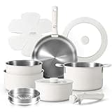 CAROTE 14pcs Pots and Pans Set, Stainless Steel Cookware Set Detachable Handle, Induction Kitchen Cookware Sets with Removable Handle, RV Cookware Set, Oven Safe, Camping Cookware, White