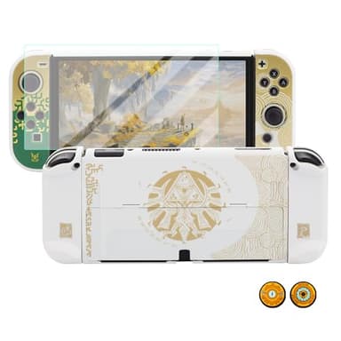 HYPERCASE White of Zelda Switch OLED Dockable Case for Console & Controller Handle, Anti-Scratch Hardshell Switch OLED Protective Cover Skin with Screen Protector & Thumb Caps - Tears of The Kingdom