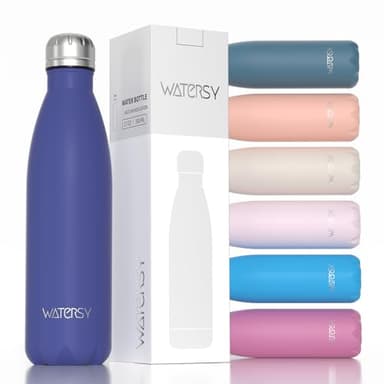 WATERSY Stainless Steel water bottles,17oz/500ml Insulated Water Bottles,Deep Blue metal water bottle Keeps Drink Cold and Hot,BPA Free kids water bottles for School,Gym,Travel,Sports