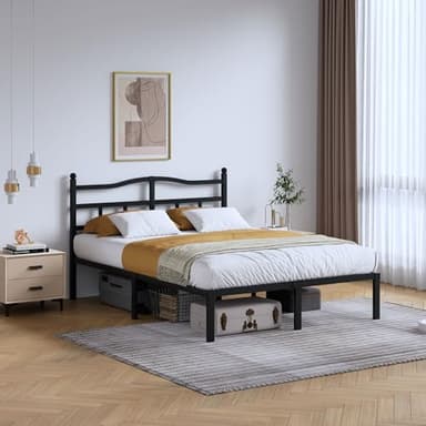 SHOANED 14 Inch Metal Bed Frame - Full Size Heavy Duty Bedframe with Headboard Black Basic Steel Slats Platform No Box Spring Needed/Easy Assembly/Noise Free