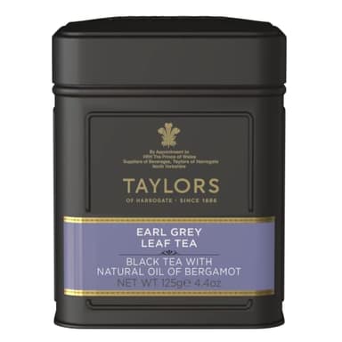 Taylors of Harrogate Earl Grey, Loose Leaf, 4.41 Ounce Tin Caddy (Pack of 1), Fragrant, Delicate & Light, Caffeinated, Premium Whole Leaf Tea