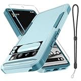 RMOCR Case for Google Pixel 8 Pro, Full Body Heavy Duty Rugged Shockproof Protective Phone Cover with Wrist Lanyard Strap, Tempered Glass Screen Protector and Camera Lens Cover, Mint Green