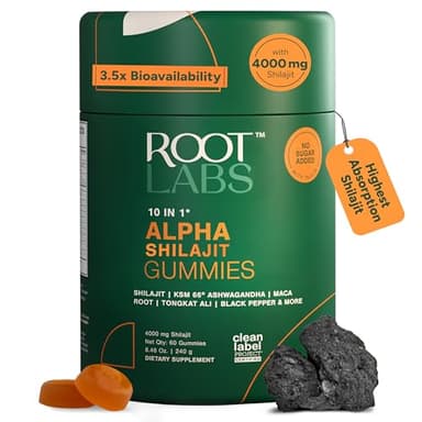 ROOT LABS 10-in-1 Alpha Shilajit Gummies | 4000 mg Pure Himalayan Shilajit with Tongkat Ali & Maca Root | for Men & Women | ShilAbsorb Bioavailability Tech | Sugar-Free, Vegan | 60 Gummies