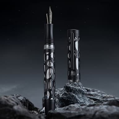 Asvine V169 Vacuum Filling Fountain Pen, Matte Black Water Drop Skeleton Transparent Acrylic Pen, Black Fine Nib Office Pen with Case Set