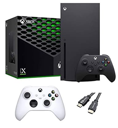 X-Box Series X Gaming Console Bundle - 1TB SSD Black X-Box Console with Two Wireless Controllers -Black and White -and ahaghug Authorized HDMI Cable