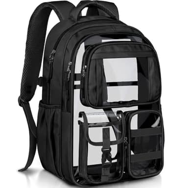 PAMANO Clear Backpack for Girls, Heavy Duty Transparent Bookbag for Kids, See Through Cute Backpacks for Elementary Primary School Work Sport Travel - Black