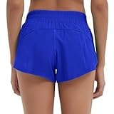 Husnainna Women's Athletic Shorts 2.5” Running Gym Workout Elastic Waistband with Liner Zip Pocket H021-BLue-C8M
