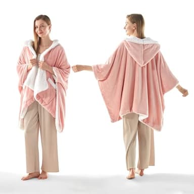 ACCU-WARMTH Wearable Heated Blanket - Fast Warm Up Electric Blanket Hoodie with 6 Heat Levels, Snuggies for women, gifts for her, 50"x60", Pink