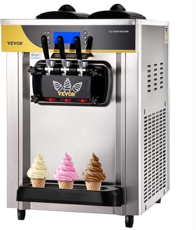 VEVOR Commercial Ice Cream Maker, 22-30L/H Yield, 2200W Countertop Soft Serve Machine with 2x6L Hopper 2L Cylinder LCD Panel Puffing Shortage Alarm, Frozen Yogurt Maker for Restaurant Snack Bar, Silve