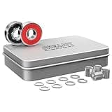Top Speed 608RS Ceramic Ball Skateboard Bearings, 8 Pack with Spacers & Washers (Ceramic, Silver+Red)