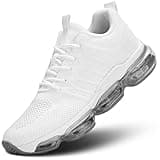 Mevlzz Womens Air Cushion Running Shoes Walking Jogging Fitness Gym Fashion Sneakers Lace Up Casual Comfortable Work Tennis Sport Athletic Trainers White