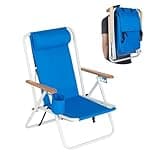 Outvita Folding Beach Chair Adjustable Headrest w/4 Flexible Tilt Angle, Cup Holder Portable High Strength Cleanable Fabric, for Sand Camping Lawn Concert Travel Festival