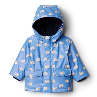 Amazon Essentials x Sofia Grainge Toddler Boys' Water-Repellent Rain Jacket, Cornflower Blue Elephants, 3T
