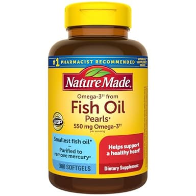 Nature Made Omega 3 Fish Oil Supplements, 550mg Per Serving, Fish Oil Omega 3 Supplements as Ethyl Esters for Healthy Heart Support, 300 Softgels, 100 Day Supply