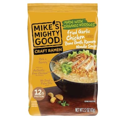 Mike’s Mighty Good Fried Garlic Chicken Ramen Noodles Bone Broth Pillow Pack (Pack of 7) – 12g Protein Healthy Instant Ramen – Organic Steamed, Non-GMO, Seed Oil-Free – Rich Antibiotic Free Chicken