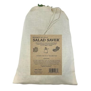 Regency Wraps Salad Saver, Reusable Drawstring Produce Bag for Storing Lettuce, Veggies and Fruit in the Refrigerator to keep fresh longer, 100% Cotton Kitchen Essential, 10 x 17 ", Natural