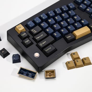 KBDiy Blue Samurai PBT Double Shot Custom Keycap Set,174 Keys Retro Gaming Key Caps Cherry Profile Keycaps for 61/64/68/84/87/100/104/108 Mechanical Keyboard