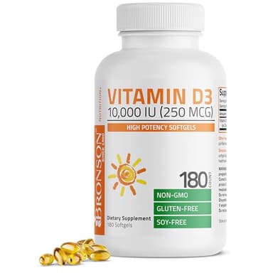Bronson Vitamin D3 10,000 IU (250 mcg) High Potency - Supports Healthy Immune System, Strong Bones, Muscles & Teeth - Non GMO, 180 Softgels
