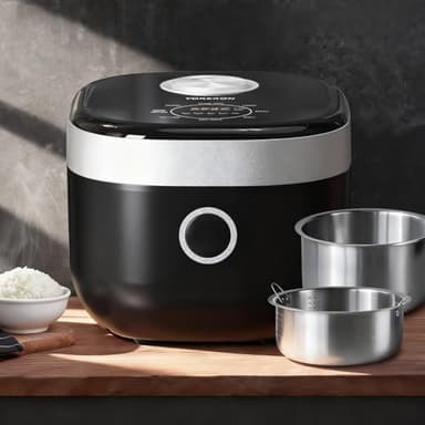 YOKEKON Rice Cooker Stainless Steel Inner Pot PFAS-Free Dishwasher Safe, Low Carb & Low Sugar Large Rice Cookers 8 Cup with Steamer Basket, 24H Delay Timer and Auto Keep Warm Feature,Black