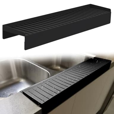 Kitlers Silicone Edge Protectors - Multifunction Sink Accessories, Splash Guard & Draining Mat for Kitchen, Bathroom Sink, Steel, Granite, Quartz Countertops(Black)
