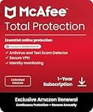 McAfee Total Protection Unlimited Devices 2025 Ready | Security Software Includes Antivirus, Secure VPN, Password Manager, Identity Monitoring | 1 Year Subscription with Auto Renewal