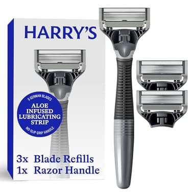 Harry's Original Shaving Kit for Men - Razor Handle and 3 Razor Blade Refill Cartridges - German Engineered - Charcoal