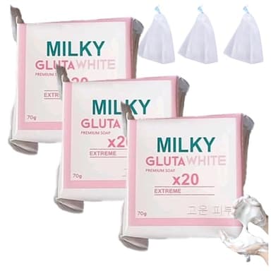 Gluta Milk Soap, 70g Glutamilk 𝐖𝐡𝐢𝐭𝐞𝐧𝐢𝐧𝐠 Soap, Beauty Glutamilk SoapBar Premium 𝐁𝐫𝐢𝐠𝐡𝐭𝐞𝐧𝐢𝐧𝐠 Soaps, Gluta Milk Bar Soaps for Face & Body (3pcs)