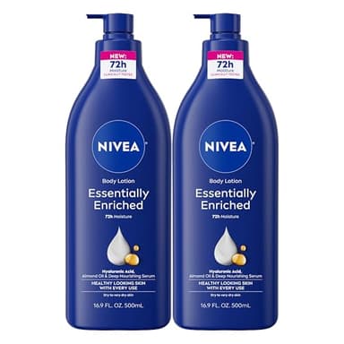 NIVEA Essentially Enriched Body Lotion for Very Dry Skin with Hyaluronic Acid, Almond Oil and Deep Nourishing Serum, 72-Hour Body Moisturizer, 16.9 Fl Oz Pump Bottle, Pack of 2