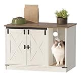 Hzuaneri Cat Litter Box Enclosure, Hidden Litter Box Cabinet Furniture with Cat Bell, Indoor Cat House, Farmhouse Style, 31.5 x 19.7 x 20.9Inches, for Hallway, Bedroom, Rustic Brown and White CB82414X