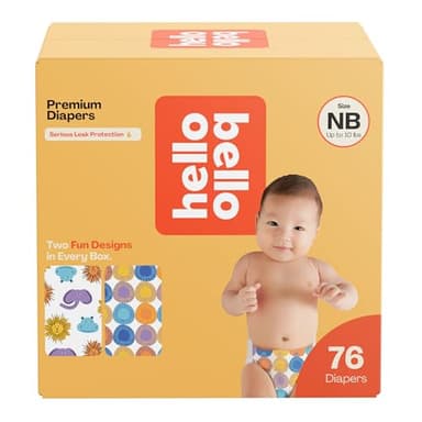 Hello Bello Premium Diapers Size NB, Safari Squad & Shine and Dandy Designs, 76ct Club Box