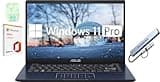 ASUS 14" FHD Laptop Computer, 4-Core Intel Pentium, Windows 11 Pro with Microsoft Office Lifetime Suite, 4GB RAM 576GB Storage (256GB SSD + 256GB Docking Station +64GB eMMC), PLUSERA Earphones, Black