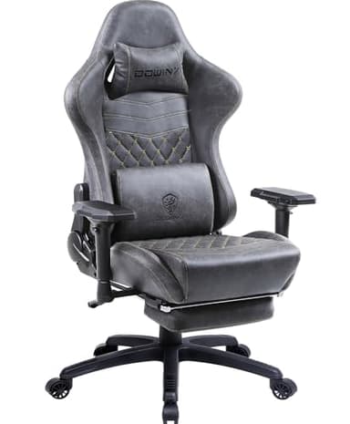 Dowinx Gaming Chair Big and Tall, Ergonomic Computer Chair with 4D Armrests and Footrest Massage Lumbar Support, High Back Comfortable Gamer Chair for Adults 350Lbs PU Leather for Office Game, Grey